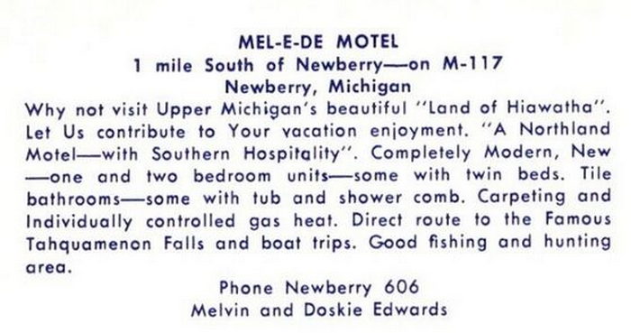 Hollywoods Motel (Mel-E-De Motel) - Vintage Postcard